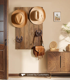 HYDERMUS horseshoe hook with antique bronze finish adds western decor while organizing gear.