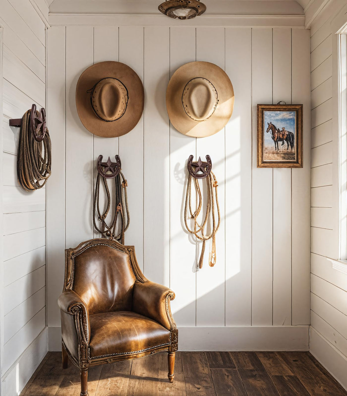 HYDERMUS multi-use solution stores hats and tack alike, keeping rooms organized.