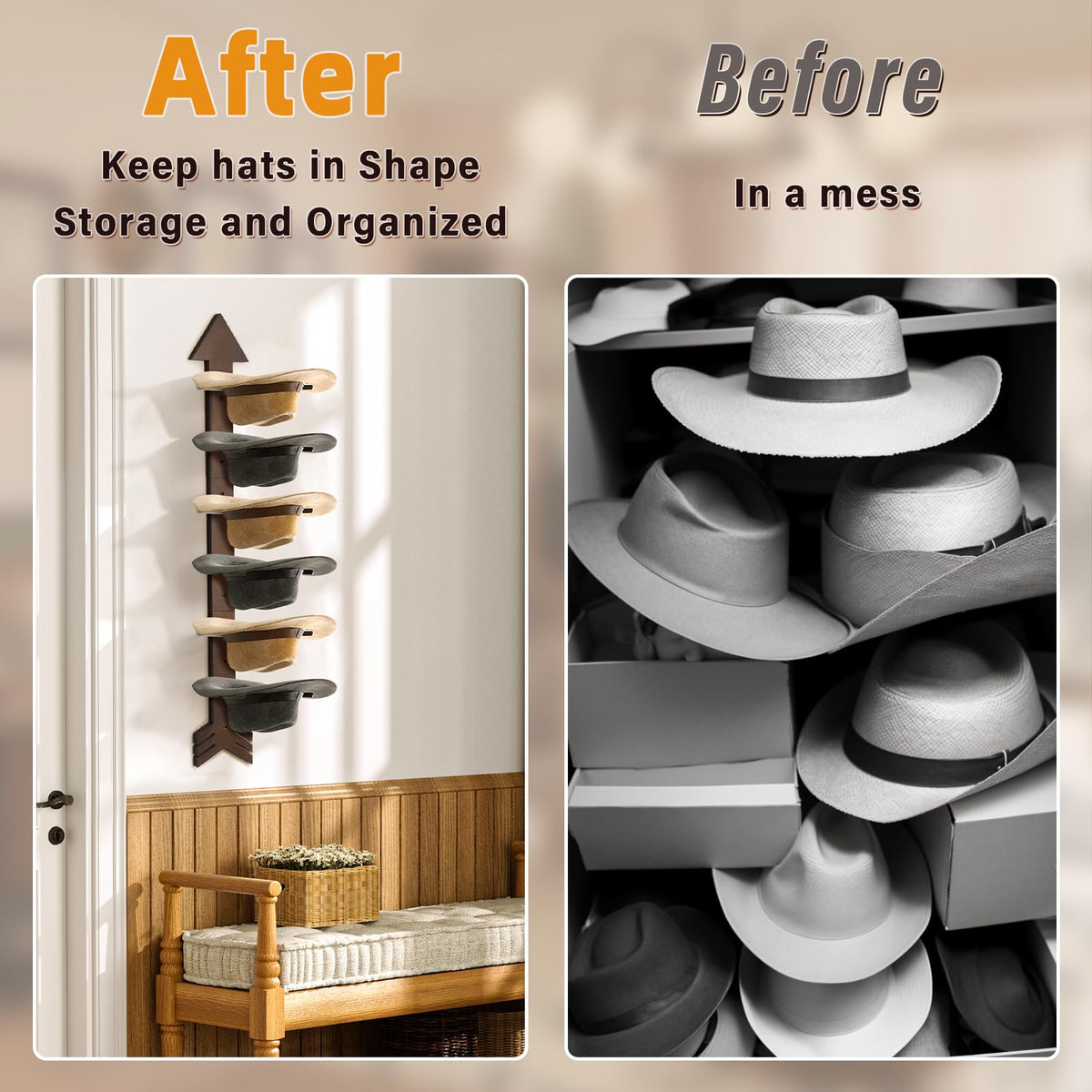 HYDERMUS wall-mounted organizer keeps hats ready by the door