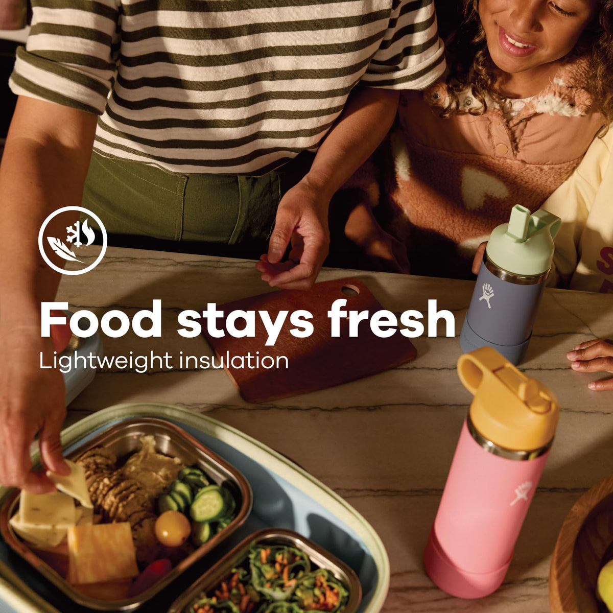 Hydro Flask lunch box fabric uses 100% recycled polyester with Bluesign approval.