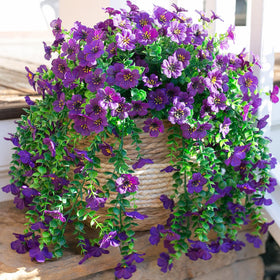 HyeFlora dark purple artificial flowers with eucalyptus leaves for outdoors, UV resistant and long-lasting.