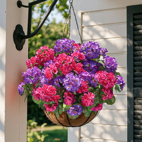 HyeFlora artificial geranium balcony rail decor that withstands weather.