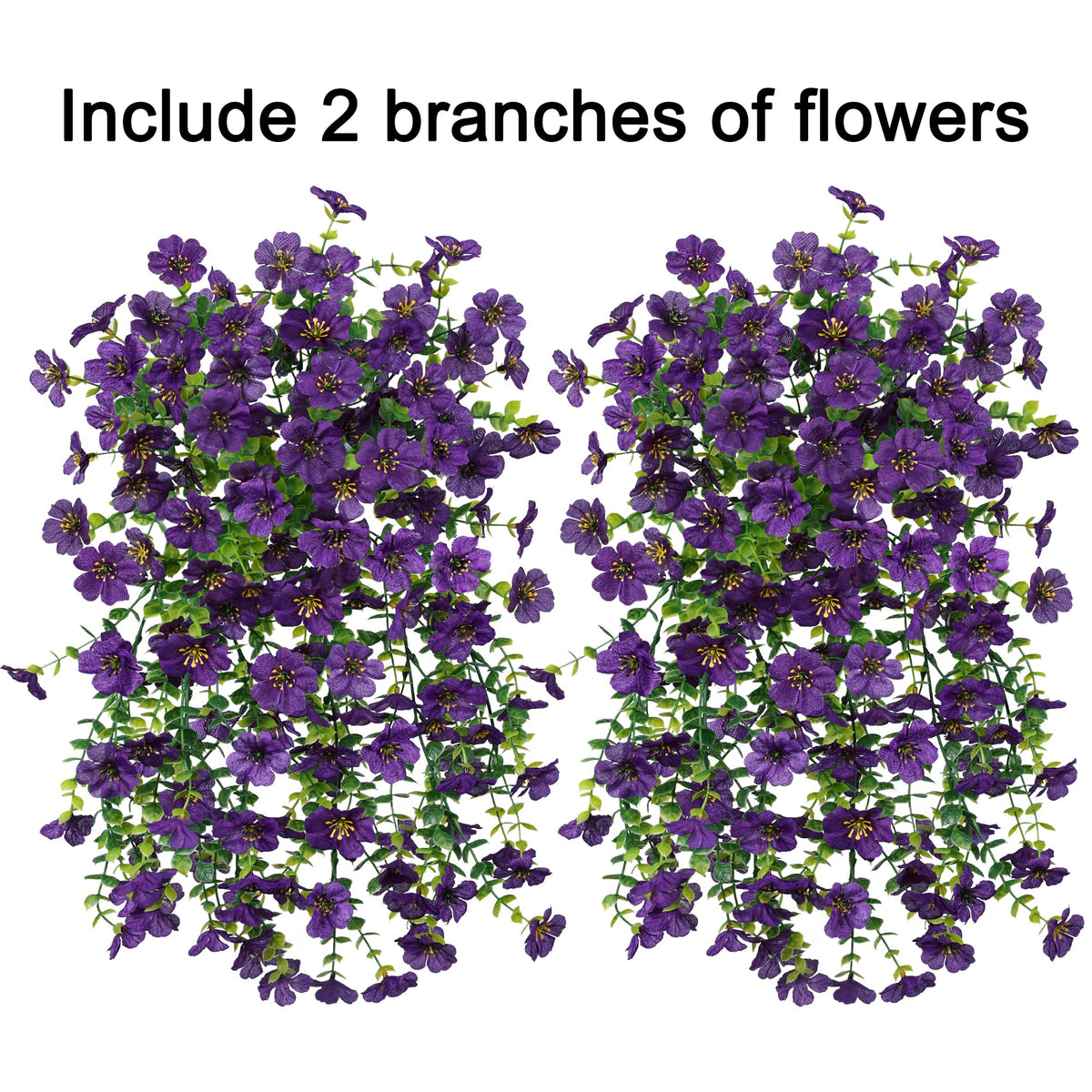 HyeFlora hanging artificial flowers in dark purple for porches; vibrant year-round color with minimal maintenance.