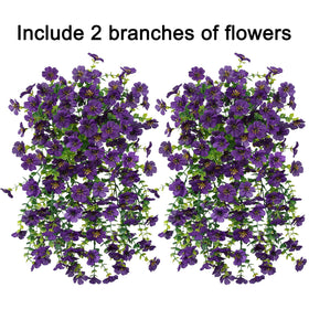HyeFlora hanging artificial flowers in dark purple for porches; vibrant year-round color with minimal maintenance.