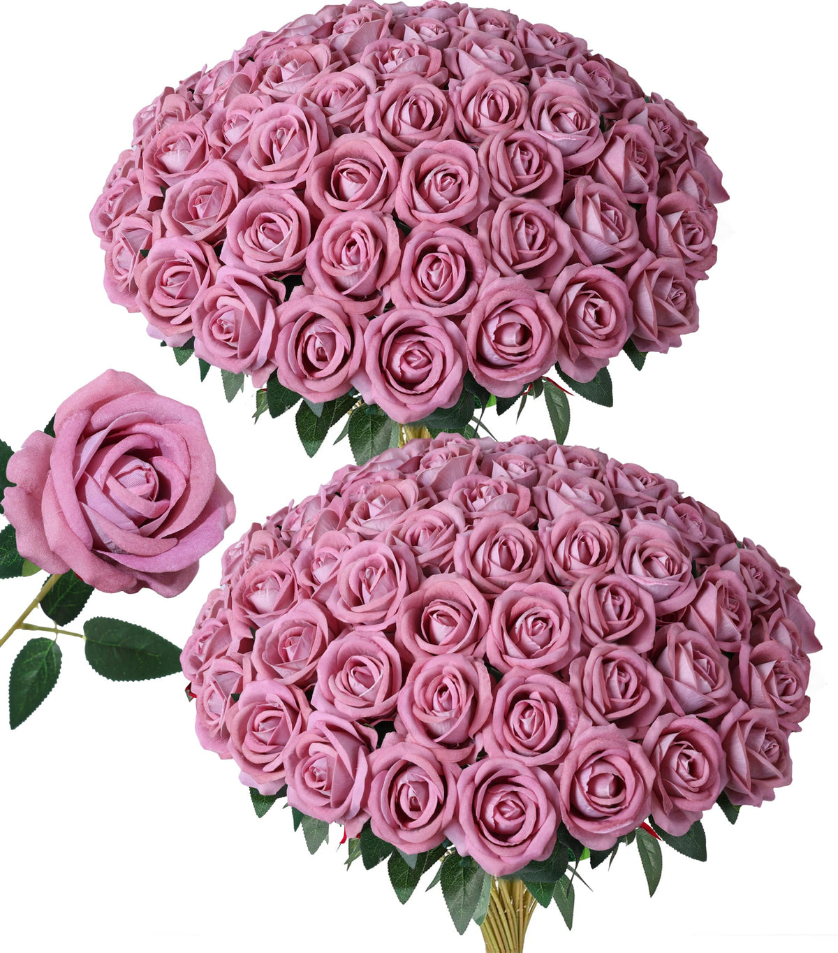 HyeFlora dusty roses bundle closeup shows lifelike petals for natural-looking decor.