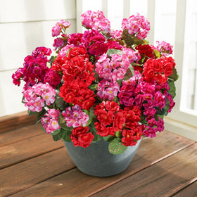 HyeFlora artificial geraniums for front door decor with vibrant color.