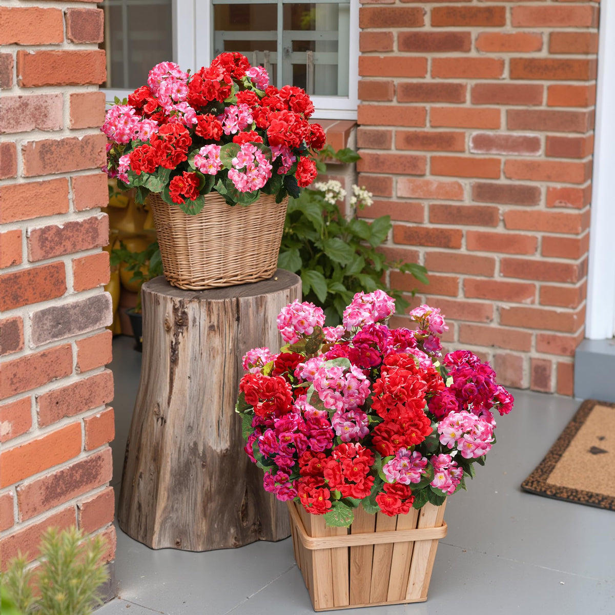 HyeFlora geraniums silk flowers with full bloom for outdoor display.