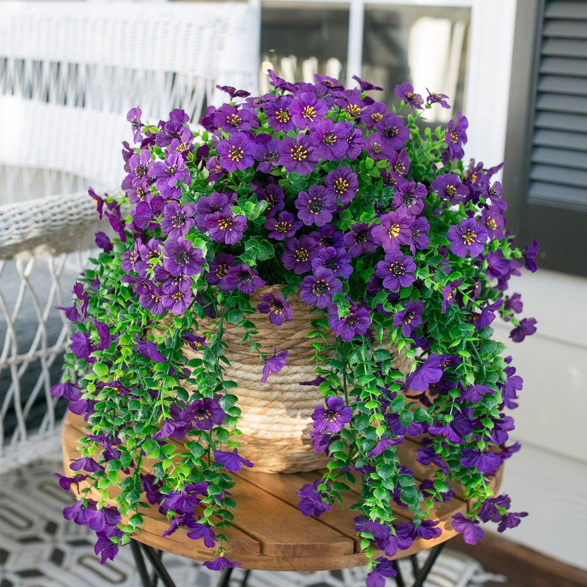 HyeFlora two-piece dark purple artificial flowers; ideal for planters and window sills.