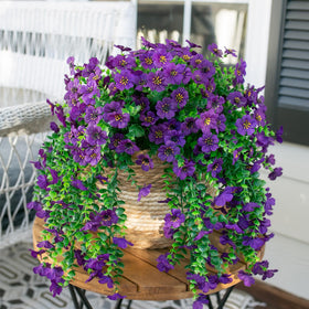 HyeFlora two-piece dark purple artificial flowers; ideal for planters and window sills.