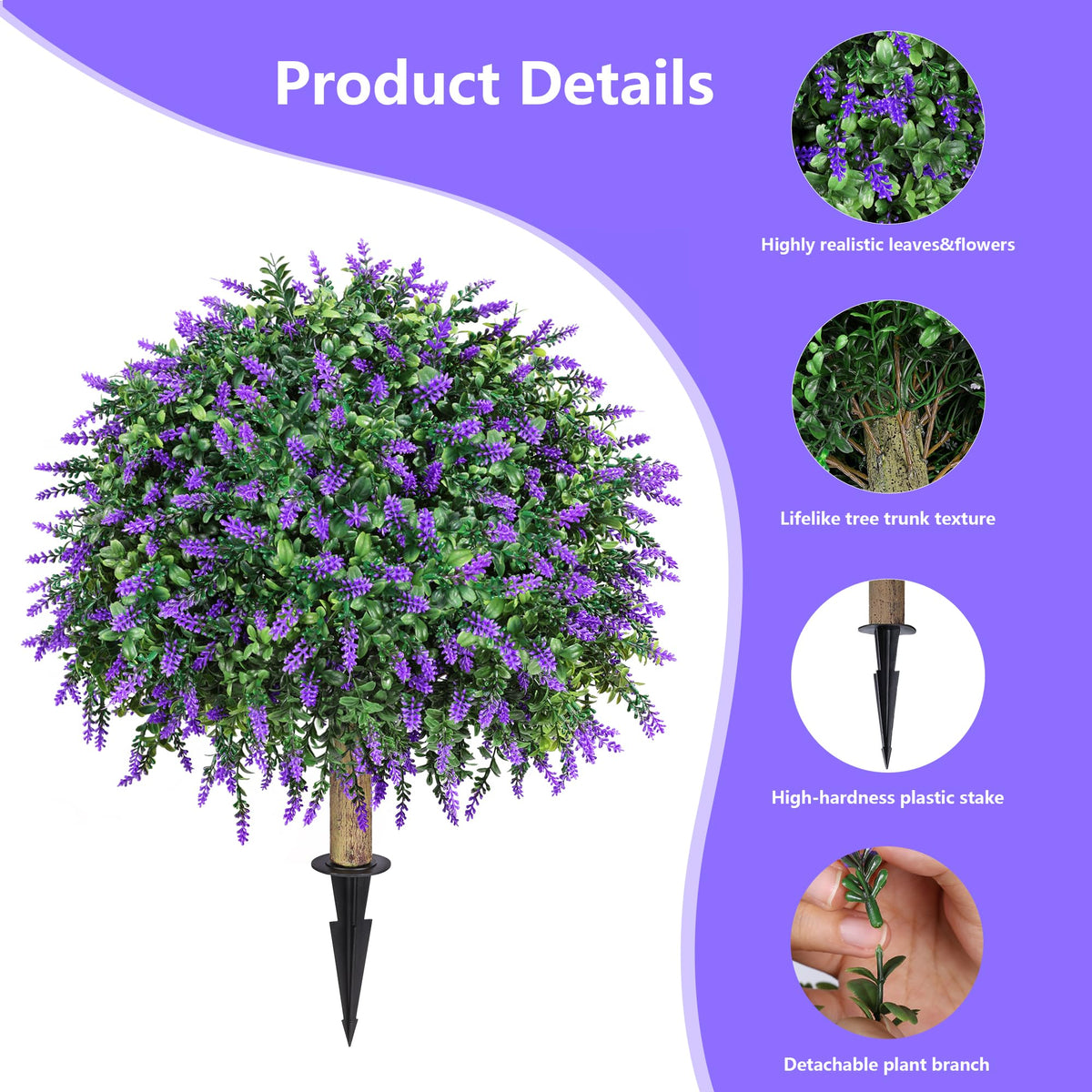 HyeFlora boxwood ball with lavender crowns looks natural without plastic shine