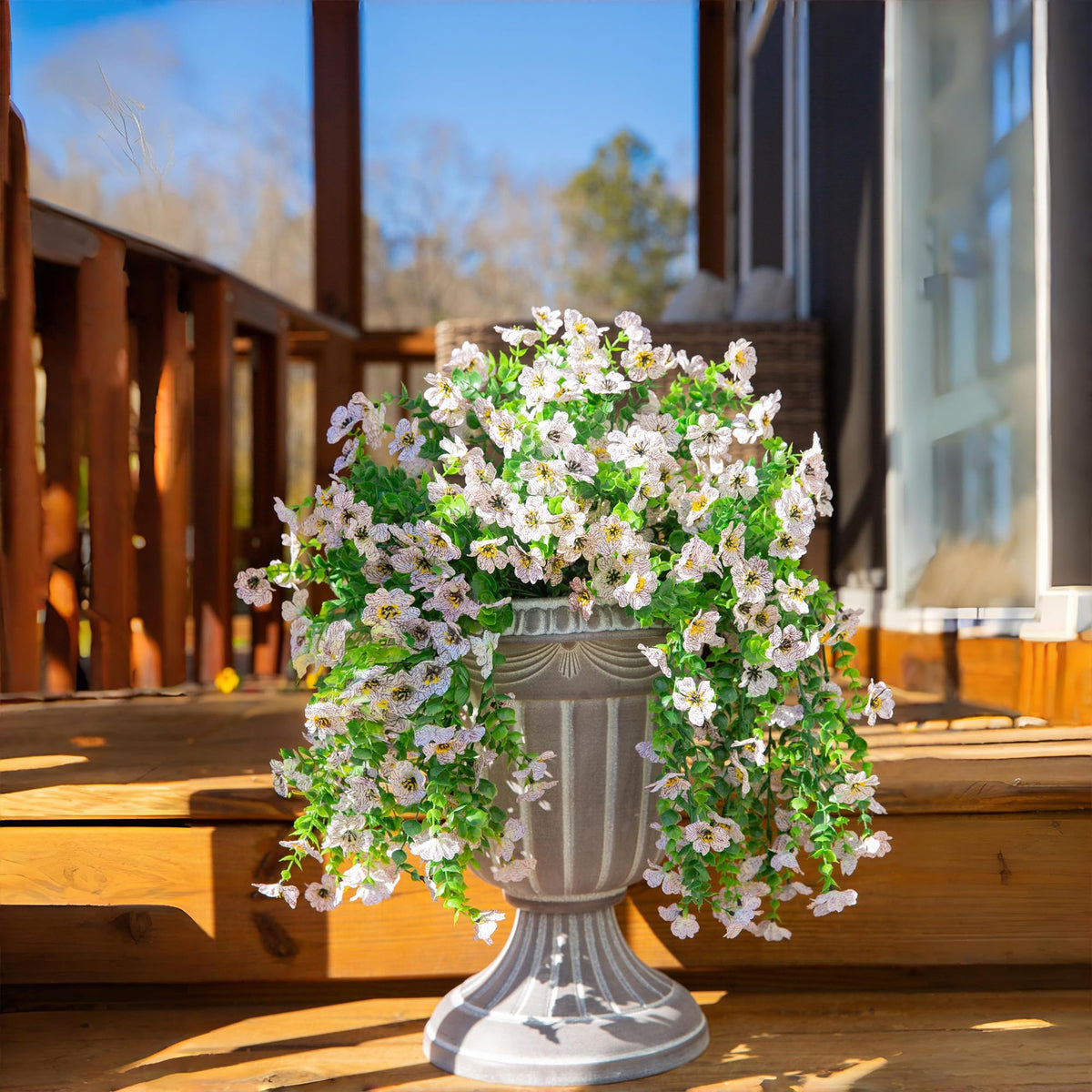 HyeFlora faux daisies withstand weather without fading for porch displays.