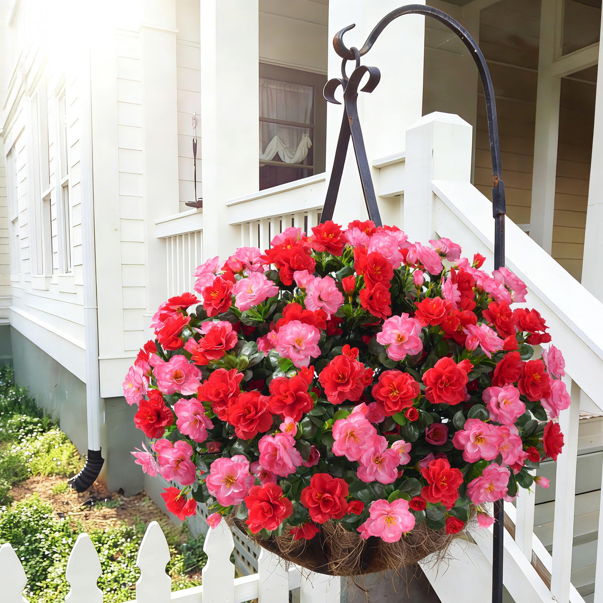 HyeFlora artificial camellia outdoor red bloom bundle stays vibrant in sun and rain.