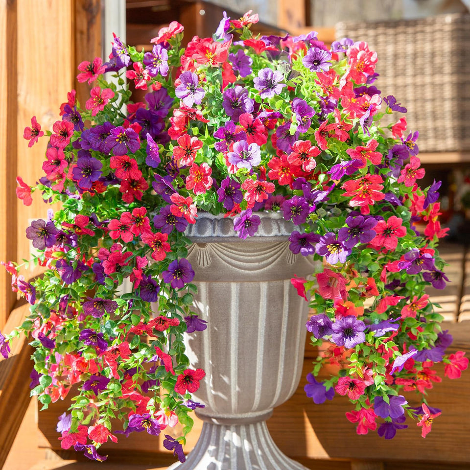 HyeFlora outdoor artificial flowers in purple and hotpink for vibrant porch decor.