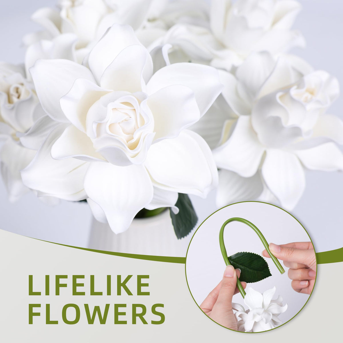 HyeFlora artificial gardenia close-up shows lifelike silk texture