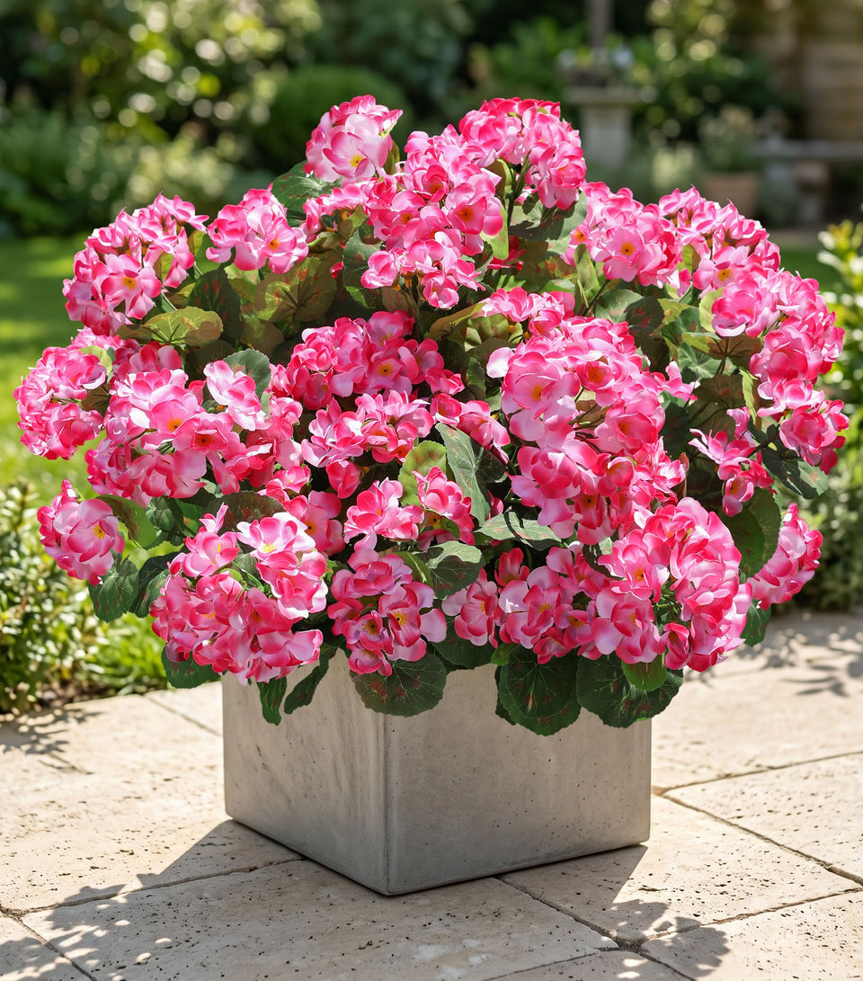 HyeFlora artificial geraniums in outdoor pink bundles brighten planters with weatherproof color