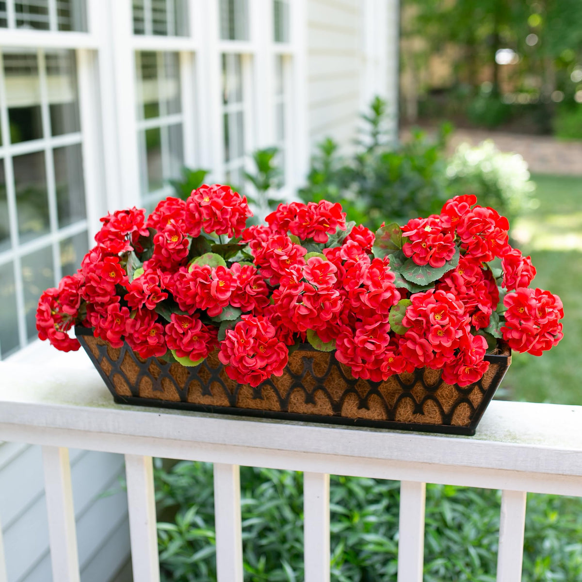 Closeup of HyeFlora artificial geraniums silk texture resembles real blooms