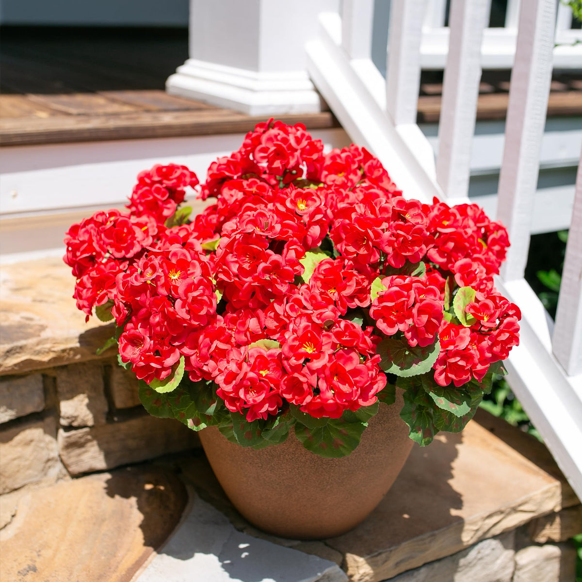 HyeFlora artificial geraniums front door arrangement for welcoming entry