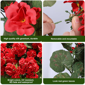 Patio decor idea with HyeFlora artificial geraniums red blooms