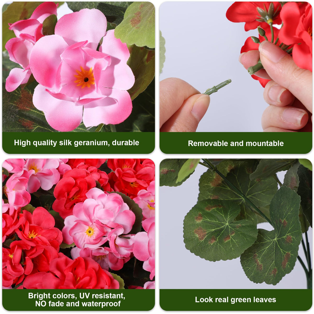 HyeFlora artificial geraniums stems with metal core