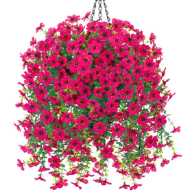 HyeFlora artificial hanging basket with pink daisies for outdoor spaces.
