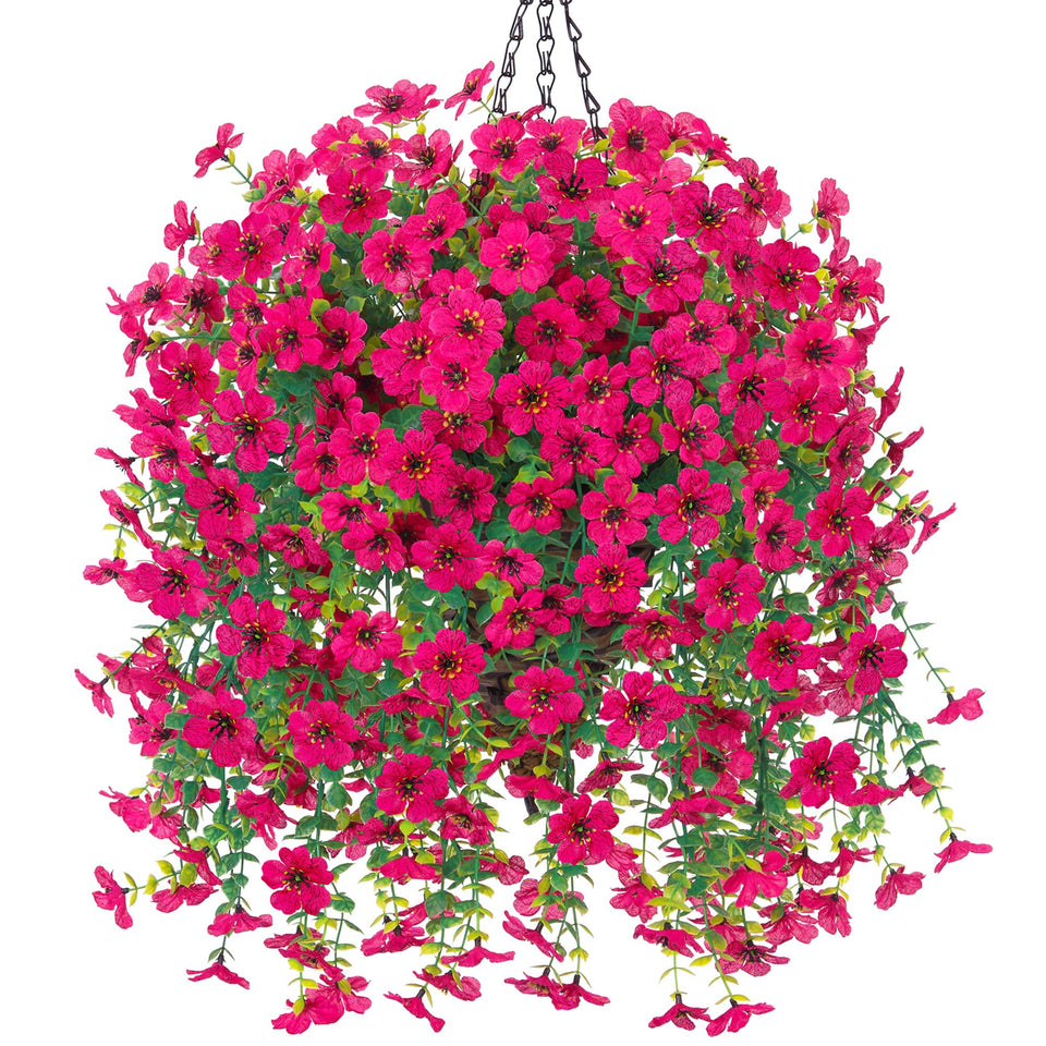 HyeFlora artificial hanging basket with pink daisies for outdoor spaces.
