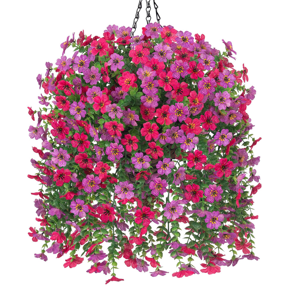 HyeFlora artificial hanging basket with daisies for year-round, low-maintenance outdoor color.