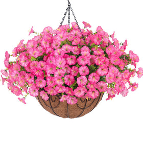 HyeFlora artificial hanging basket for outdoor setup with morning glory and eucalyptus
