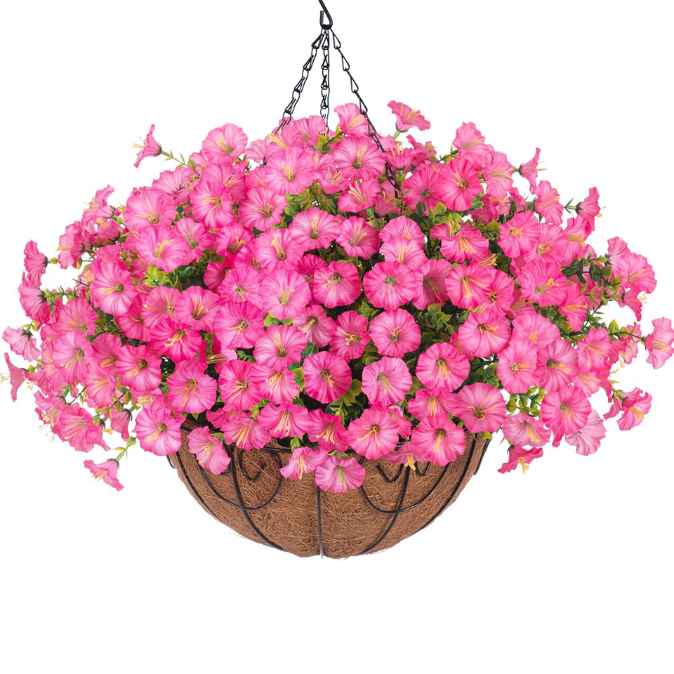 HyeFlora artificial hanging basket for outdoor setup with morning glory and eucalyptus