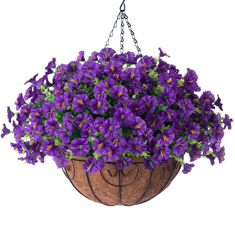 HyeFlora artificial hanging basket assembly—easy setup for outdoor decor.