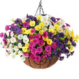 HyeFlora artificial hanging flowers basket assembly for easy outdoor display.
