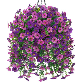 HyeFlora artificial hanging basket with darkpurple blooms for outdoor décor.