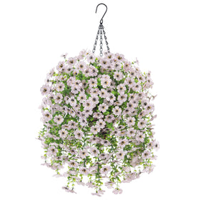 HyeFlora white daisy basket provides year-long greenery without watering.