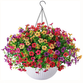 HyeFlora artificial hanging flowers basket outdoors adds year-round color and charm.