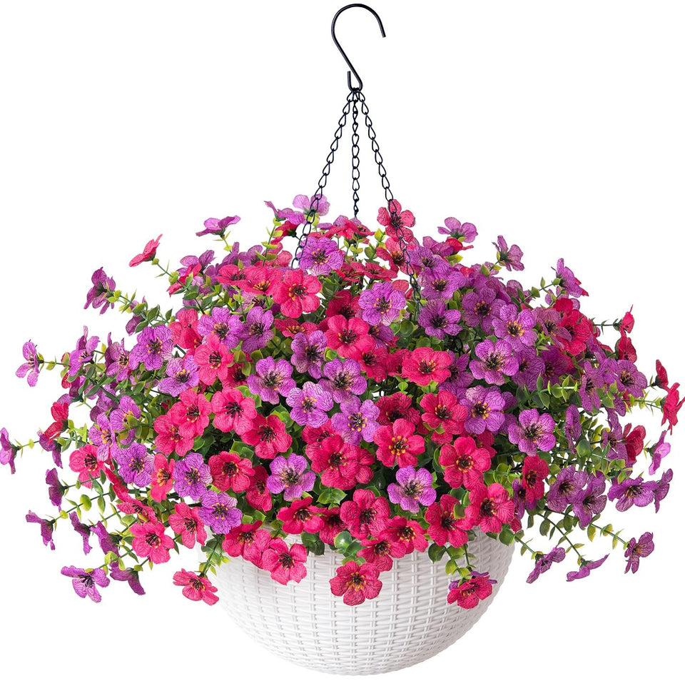 HyeFlora artificial hanging flowers basket outdoors adds year-round color