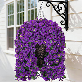 HyeFlora artificial hanging flowers in a basket for outdoor porches, maintenance-free charm