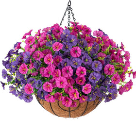 HyeFlora artificial hanging flowers basket for outdoor porch with low-maintenance color.
