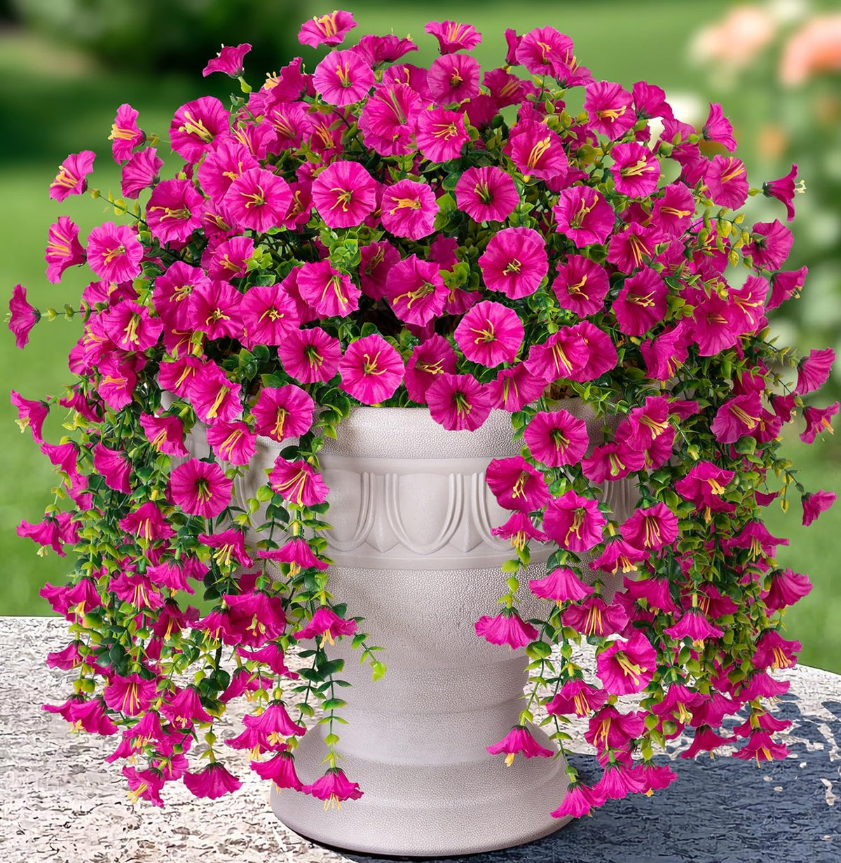 HyeFlora artificial hanging morning glory with eucalyptus for vibrant outdoor decor.