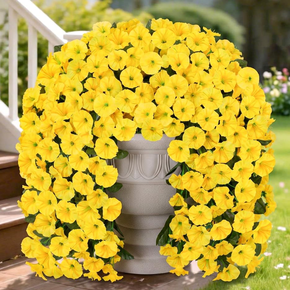 HyeFlora artificial hanging morning glory flowers for outdoor decor, UV resistant and maintenance-free.