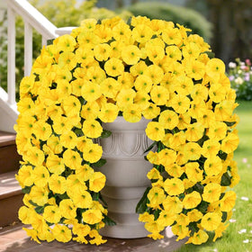 HyeFlora artificial hanging morning glory flowers for outdoor decor, UV resistant and maintenance-free.
