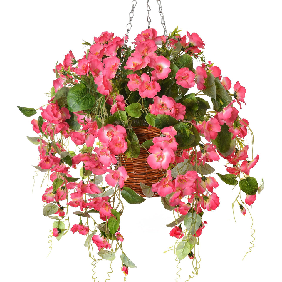 HyeFlora artificial hanging hibiscus basket with lush blooms for porch decor