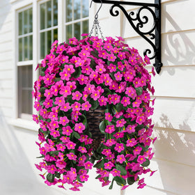HyeFlora artificial hanging orchid basket adds year-round color to outdoor porches.