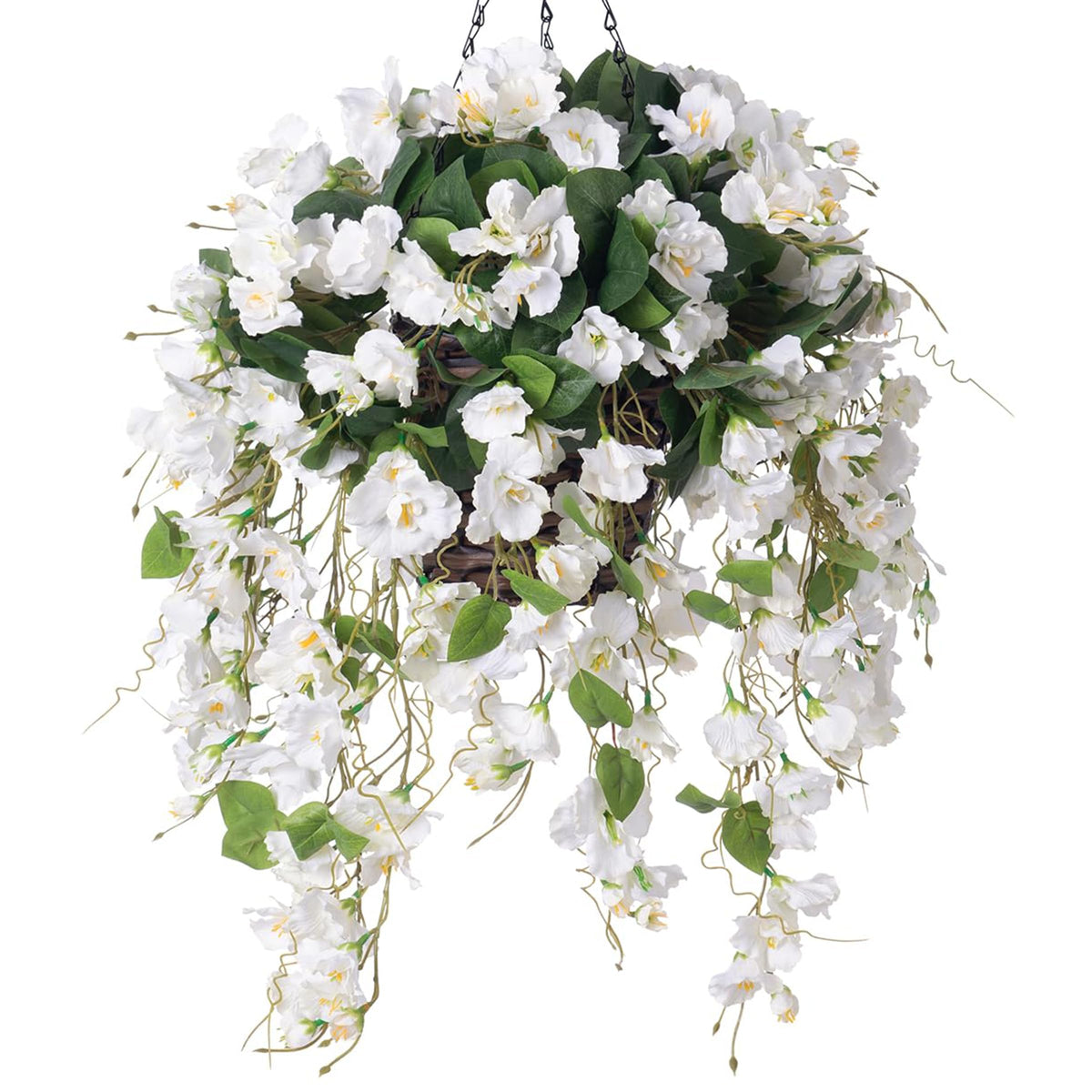 HyeFlora artificial hibiscus hanging basket close-up showing lush blooms for outdoor decor.