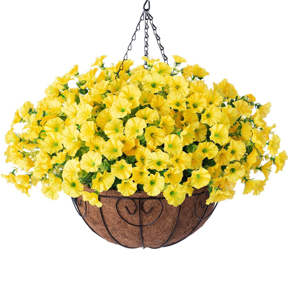 HyeFlora artificial morning glory basket with lifelike blooms for lasting outdoor decor.