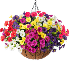 HyeFlora artificial morning glory hanging basket adds vibrant color to outdoor spaces.