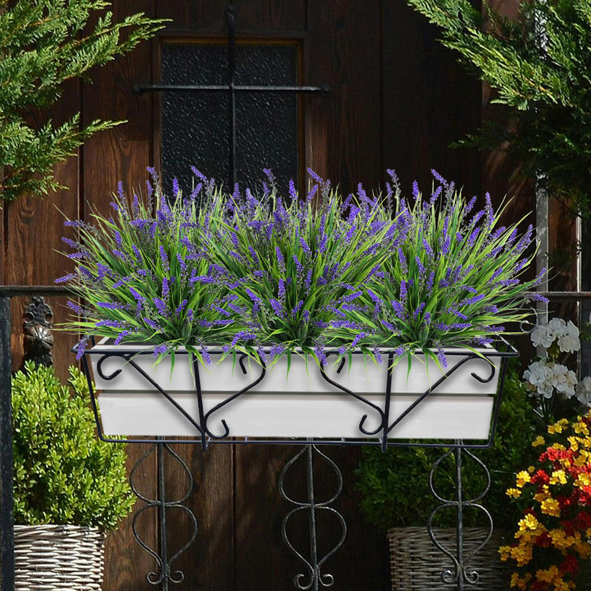 HyeFlora artificial purple flowers, ideal for vibrant balcony accents.