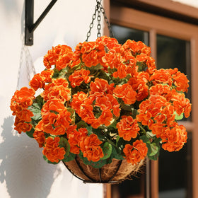 HyeFlora balcony edge adorned with orange faux geraniums