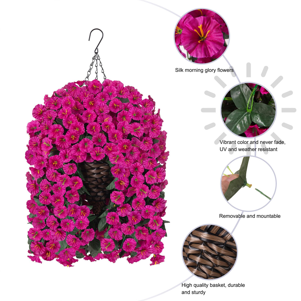 HyeFlora cone shaped basket with metal chains provides secure outdoor hanging