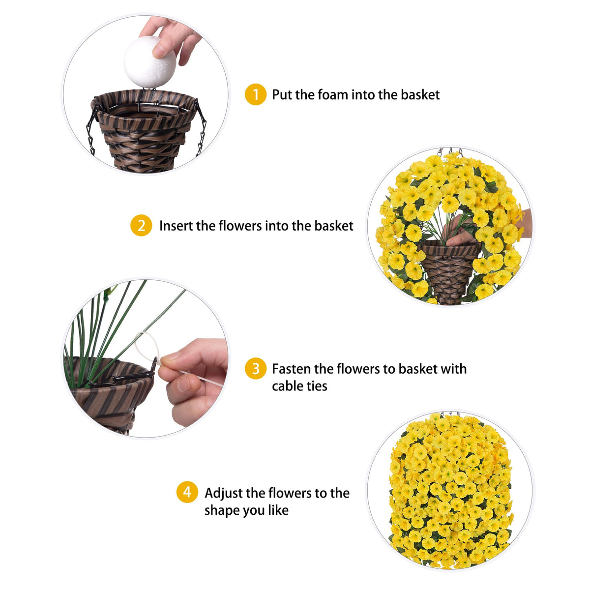 Hyeflora cone basket with chains demonstrates sturdy hanging display.