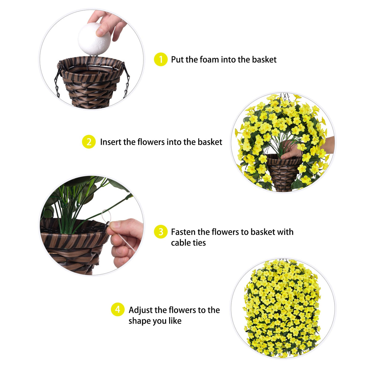 HyeFlora cone-shaped rattan basket holds lifelike blooms.
