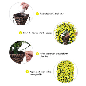 HyeFlora cone-shaped rattan basket holds lifelike blooms.
